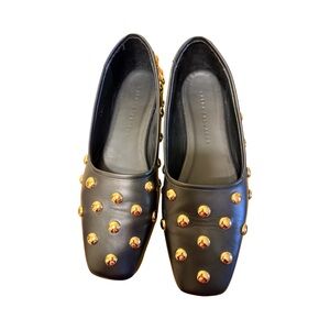 Freda Salvador Studded Leather Flats Clogs Black Gold Studs-size 8.5